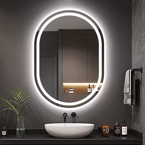 Dripex Espejo de Baño con Luz LED 50 x 70 cm Antivaho, Dimmable, con Función de Memoria, IP44, IRC 90+, Instalar Horizontal/Vertical