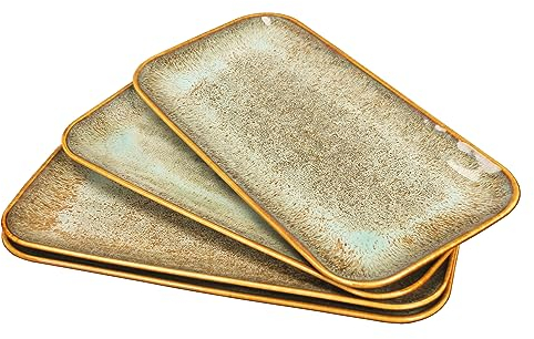 YA JU Set di 4 piatti in ceramica, piatto piano rettangolare marrone per bistecca, pane, risotto, pasta, antipasto, microonde, forno e lavastoviglie