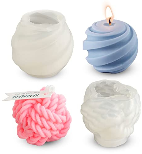 2 Stück Kerzenform Silikon Wollknäuel, Gießform Wollball Spirale Kugel, Epoxidharz Silikonform, Bubble Resin Wachsformen für Kerzen Seife Handwerk