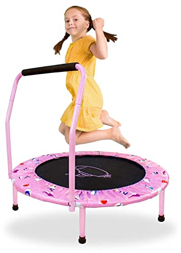 Trampolín para niños ø 96 cm, Mini Trampolín Plegable para Niños Pequeños con Asa Almohadilla Protectora de Seguridad Cubierta Colchoneta para Saltar Interior/Exterior Puente de Rebote Redondo