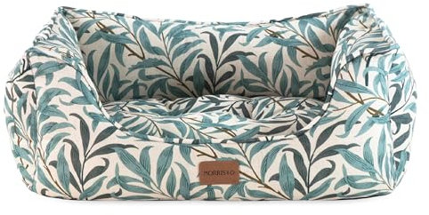 Rosewood x Morris & Co. Willow Boughs Box Bed for Dogs, Large Dog Bed, Ivory/Green, Padded Sides, Non-Slip Base, Washable, Luxury William Morris Print