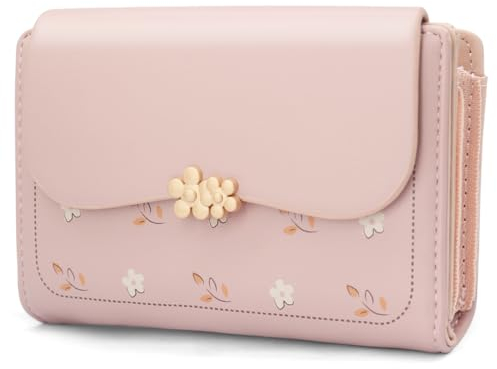 REETEE Portafoglio Donna Piccolo in Pelle PU, Slim Formato Corto Con Cerniera, Portamonete e 10 Porta Credito Carte (Rosa)