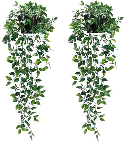 HOMURY 2 Stück Künstliche Hängepflanze, Künstliche Hängepflanzen mit Töpfen, Künstliche Pflanzen, Topfpflanze Künstliche, Fake Plant für Hochzeit, Garten, Hängekörbe, Wand Dekoration(Mandala, 85cm)