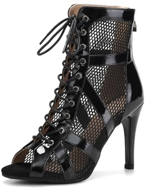 YCALCP Scarpe da Ballo Latino Donna Aperte in Punta Professionali Pratica Tango Stivaletto Ballo,DS789-QP-nero-9.5cm,38.5 EU