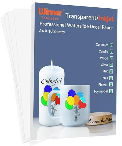 WinnerTransfer Waterslide Decal Paper Inkjet Clear 10 Sheets Professional Water-Slide Transfer Transparent Printable Water Slide Decals A4 (WT-IW0-1.0-10)