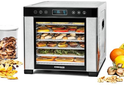 ROMMELSBACHER Dörrautomat DA 950, Dörrfläche 0,6 m², 6 Edelstahl-Dörrtabletts, Warmhaltefunktion, Favoritenprogramm, 99 Std. Zeitschaltuhr, Temperatur einstellbar (35 °C – 75 °C)