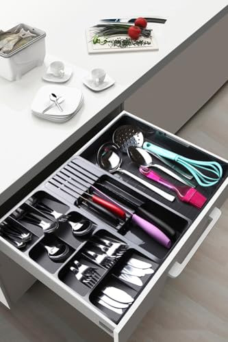My Happy Home Expandable Kitchen Drawer Organiser, Cutlery Tray, Plastic Flatware Storage Insert, Multipurpose Kitchen Organisation Solution