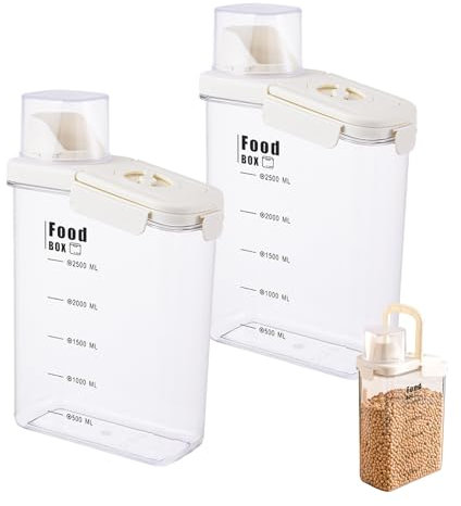 imposyu 2 Piezas Botes Cocina Almacenaje Tarros de Almacenamiento para Cocina Plastico 2,8L Recipientes para Cereales Almacenamiento de Alimentos Recipientes Para Cereales Con Escala