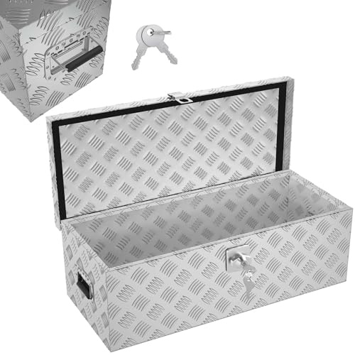 Froadp Cassetta degli attrezzi in alluminio con coperchio, 762 x 330 x 244 mm, serratura impermeabile, in alluminio, per attrezzi, campeggio e conservazione (argento)