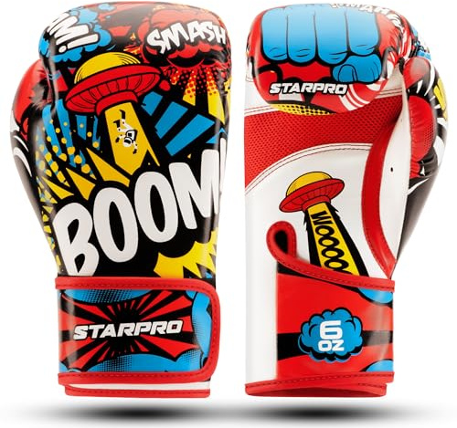 Starpro Guantoni da boxe per bambini | Guantoni da boxe a tema fumetti per un allenamento divertente e sicuro | Resistenti, comodi, ideali per i principianti