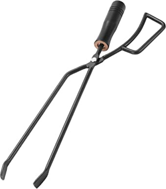 Milisten Lengthened Iron Charcoal Clamp with Wood Handle Outdoor Fire Pit Tongs Camping Barbecue Accessory Fireplace Tong for Grilling and Log Burner Use