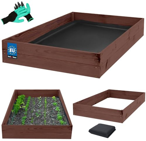 KOTARBAU® Cama de jardín de madera para plantas de flores 120x80x18cm Impregnadas, macetas marrones, camas elevadas para hierbas, macetas para cultivo, camas elevadas para jardín, cultivo de vegetales