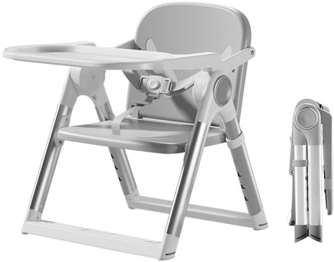 UBRAVOO 3-in-1 Portable Booster Seat Dining, Adjustable Foldable High Chair with Double-Layer Dinner Plate, Convertible High Chair for Babies with Eat & Play 6 Months Plus (Grey)