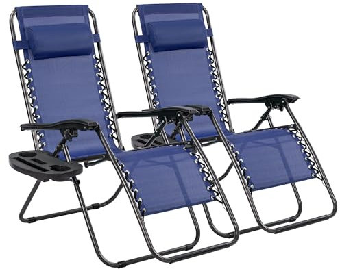 T-LoVendo Pack 2 Tumbonas o Sillas de Exterior Plegables para jardín, Playa, Piscina, terraza. Gravedad Zero 2 Unidades, Acero Ligero, Portavasos y Reposacabezas.
