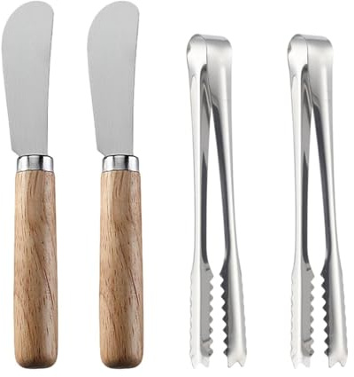 2 Pieces Stainless Steel Butter Knife, 2 Pieces Clips, Wooden Handle Cheese Knife, Household Cheese Knife, Ice Cube Clipping Tool, Kitchen Supplies.