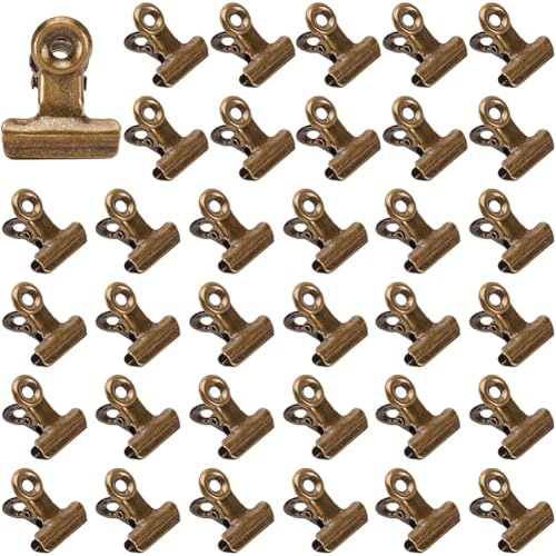 CRASPIRE Lot de 35 pinces à charnière vintage en métal avec motif bouledogue en bronze à suspendre pour photos, sacs alimentaires, photos, travaux manuels, fichiers, bureau, maison, cuisine (2,5 cm)