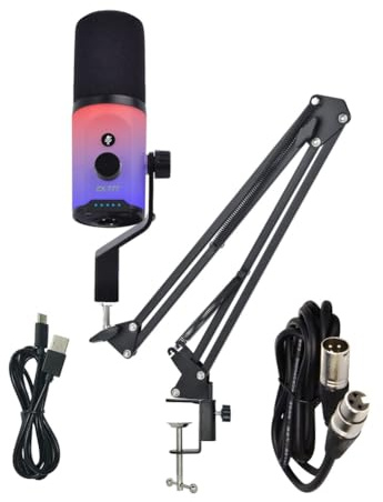 Harewtwy Microphone Dynamique Dual Mode XLR/USB pour Le Streaming en Direct pour Le Podcasting Recording Gaming Fonctionnalités RV-Caser Le Bras Jack Arm