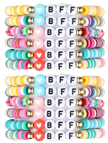 QhgPnt Best Friend Bracelet, Friendship Bracelet Kids for Girls, 12 Pack Letter Beaded Bracelets, Friendship Bracelets for Women