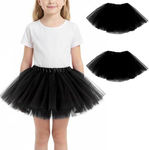 ZXTGBQ 2 Faldas Infantiles Cortas de Tul Elástico para Niñas, Tutu Niña, Faldas de Tutú de 3 Capas Falda de Tutú, Falda Tutú para Niñas para Danza Rendimiento Fiesta(Negro, 3 Capas)