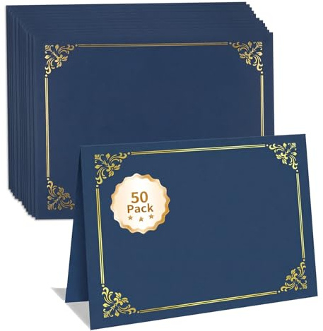 Binditek 50 Pack Certificate Holders, 350GSM Diploma Folders with Gold Foil Border, Navy Blue, Fits 8.5″ × 11″ Certificates for Graduation & Awards