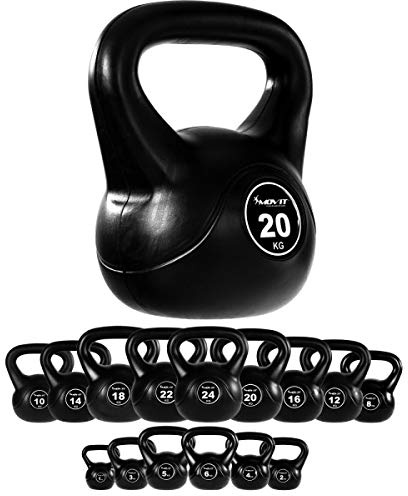MOVIT Kettlebell - Peso a Scelta da 1 kg a 20 kg, Rivestimento in Plastica, Anti Sfregamento, Ergonomico - Campana Bollitore Palestra, Fitness, Manubri con Maniglia, Ginnastica, Allenamento