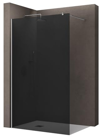 doporro Box Doccia Walk-In 140x200 cm, Parete Doccia Fissa in Vetro Temperato Fumé 8 mm con Barra Stabilizzatrice Regolabile e Profilo Cromato – Bremen01VG