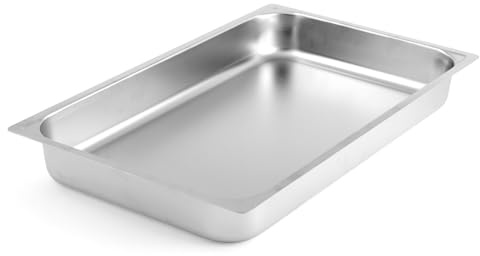 H&H Teglia in Acciaio Inox, Bordo Piano, Gastronorm, Inossidabile, Argento, 53x32.5x6.5 cm