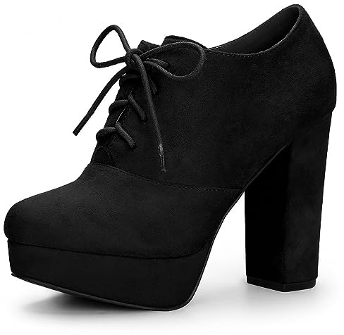 Allegra K Women's Platform Chunky Heel Lace Up Booties Black 4.5 UK/Label Size 7 US