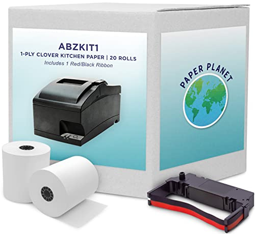 1-Ply White Bond Paper for Clover Kitchen Printer by Paper Planet | 20 Rolls: Includes 1 Ribbon | Star SP700