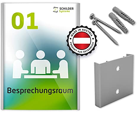 SCHILDER Systeme 2 Stk. CIS.clic Büroschild DIN A6 | Schild eloxiert | 110 x 148,5mm | 1,5mm klare Acrylscheibe | Montage mit Montageplatte | rascher Textwechsel | Türschild inkl. Montagematerial