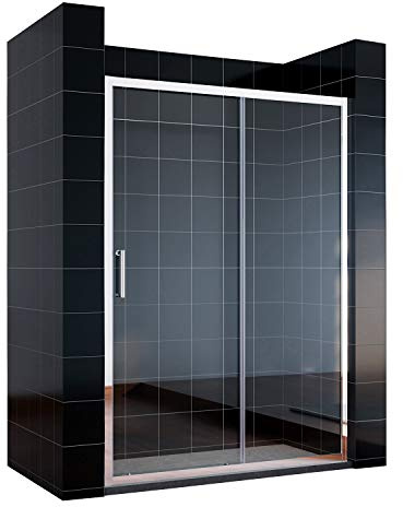 SONNI Ducha con puerta corredera de 160 cm. Mampara de ducha de vidrio con altura de 185 cm. Ducha de vidrio transparente. Cabina de ducha