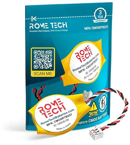 Rome Tech CMOS Battery for Dell Inspiron 1318, Precision M6400, M6500, Vostro 1500, XP - Laptop Backup BIOS RTC 3V CR2032 with 3 Wire Cable (1-Pack)