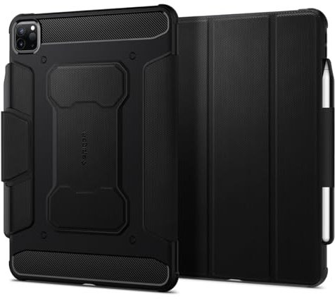 Spigen Rugged Armor Pro Hülle Kompatibel Mit iPad Pro 12.9 Zoll Generation 6 2022 | 5 2021 mit Apple Pencil (2. Gen) Halter - Schwarz