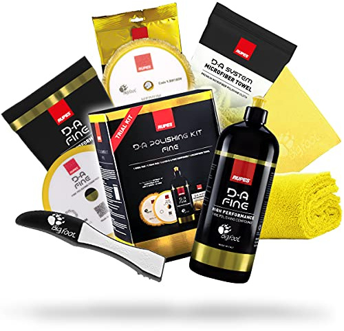 Juego de pulido detailmate: Kit de prueba RUPES: D-A Fine Politur 1L + esponja de pulido fina + almohadilla de pulido de lana + paño de pulido amarillo + herramienta de almohadilla Claw + paño de
