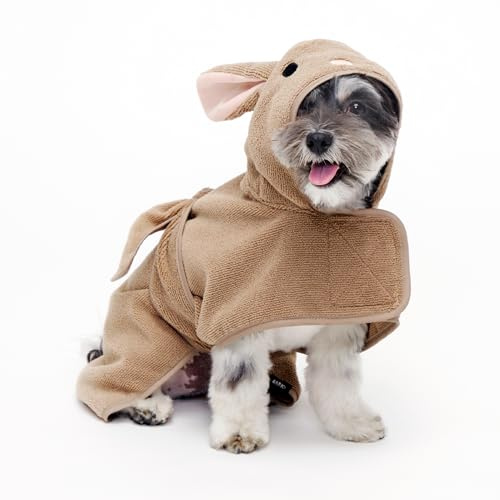 BarkBox Dog Bathrobe Towel - Lightweight, Super Cute, Quick Drying - Rabbit (Small) | Fast Drying, Microfiber Bath Towel - Hook & Loop Closure and Wrap Tie - Machine Washable - Bunny
