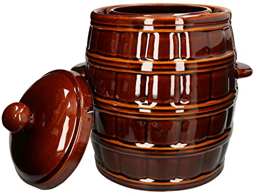 KOTARBAU® Barril de gres con Ranura/Canal para Agua y Tapa, 25 L, Marrón, Jarrón de Barro, Recipiente de cerámica con Asas, Olla de Cocina para fermentación, Tarro para fermentar chucrut, kimchee