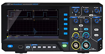 PeakTech, 1404, Osciloscopio digital de 2 canales [3 años de garantía] 100 MHz, 1GS/s, Interfaz USB, Software para PC, Osciloscopio P 1404, Negro, Osciloscopio USB, Multímetro Osciloscopio