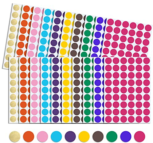 1080 Stück Klebepunkte Bunt 20mm Markierungspunkte Punkte Runde Aufkleber 10 Farben Markierungspunkte Selbstklebend für Büro Schule