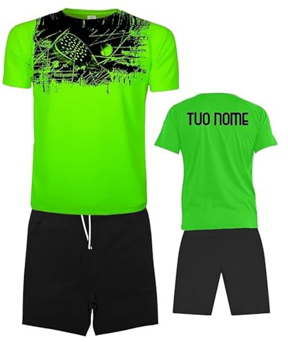 Vestipassioni Completo Padel Uomo Personalizzabile Traspirante composto da Maglia e Pantaloncini Con Tasche, Abbigliamento Padel Made In Italy [L, Verde Fluo]