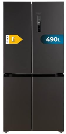 Cecotec American Refrigerator 4 Doors Dark 490 L CoolMarket 4D 490 Dark E. 183 cm High, 91 cm Wide, Low Power Consumption, Inverter Plus Engine, Fast Cooling and Fast Freezing, Total NoFrost