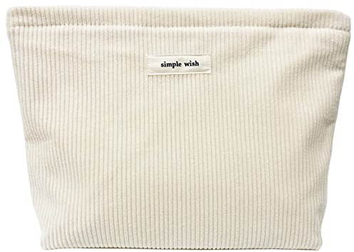 Torytoe Kosmetiktasche, Kulturtasche Cord Mäppchen Make Up Schminktasche Massivfarbe Waschtasche Travel Cosmetic Organizer Portable Kulturbeutel Multifunktionaler Reisen Kulturtasche für Damen, Weiß