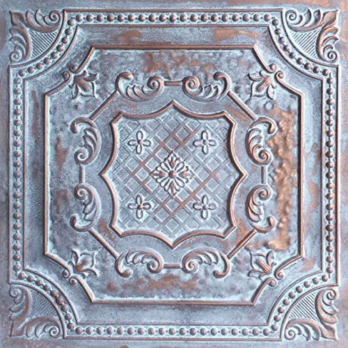 from Plain to Beautiful in Hours DCT04 Elizabethan Shield PVC 2' x 2' Lay-in or Glue-up Ceiling Tile (Covers / 40 sq.ft), Weathered Copper, 10 Piece