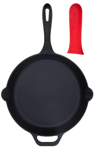 VICTORIA Sartén de hierro fundido, sartén de hierro fundido presazonado con mango de silicona, fabricado en Colombia, 12 pulgadas