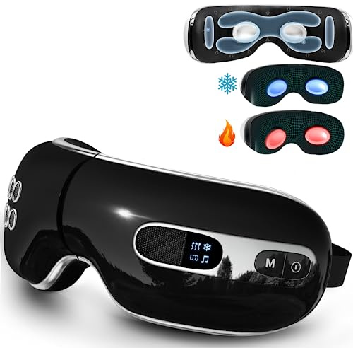Fmalve - Massaggiatore per occhi con calore e raffreddamento, per emicrania, occhi secchi, maschera per gli occhi riscaldata, migliora il sonno, regalo per donne e uomini (nero)