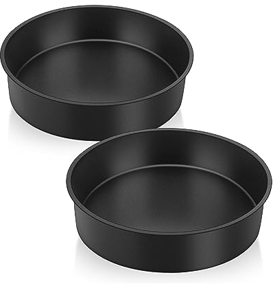 Herogo Cake Tin Set of 2, 4 Inch Non-Stick Round Stainless Steel Cake Tray Pan, 5cm Mini Deep Baking Tray for Brownie, Lasagne, Pie, Healthy & Non-Toxic, Durable & Easy Clean (10.8 cm, Black)