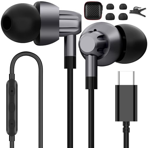 Auriculares USB C para Samsung Galaxy S24/S23 Ultra/S22/S21 FE/S20/A54/Note 20 10+, auriculares con cable con micrófono con cancelación de ruido, auriculares intrauditivos tipo C, graves estéreo para