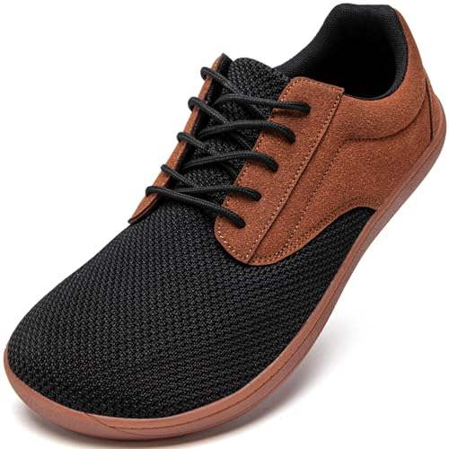 JUEQIBAA Schuhe Herren Barfussschuhe Schuhe Breite Füße Hallenschuhe Weit Zehenschuhe Wide Barfuß Sneaker Sportschuhe Barfusslaufschuhe Braun EU 46
