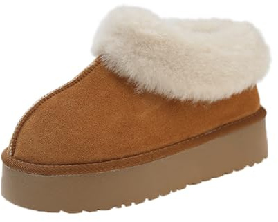 FGRID Pantofole da Donna Mini Stivaletti con Piattaforma, Pantofole in Peluche Fuzzy Moda Stivali da Neve con Collo in Pelliccia, Stivaletti Invernali Caldi Foderati in Pelliccia,Marrone,39
