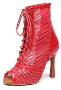 LITNERMIA Stivaletti da ballo da donna, in rete, con lacci, scarpe da ballo latino, Al576 Rosso Tacco 10cm, 37 EU