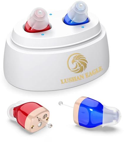 Mini Digital Amplificador Oculto En El Oído Amplificadores Auditivos Claro Sonido Recargable (Rojo Azul)
